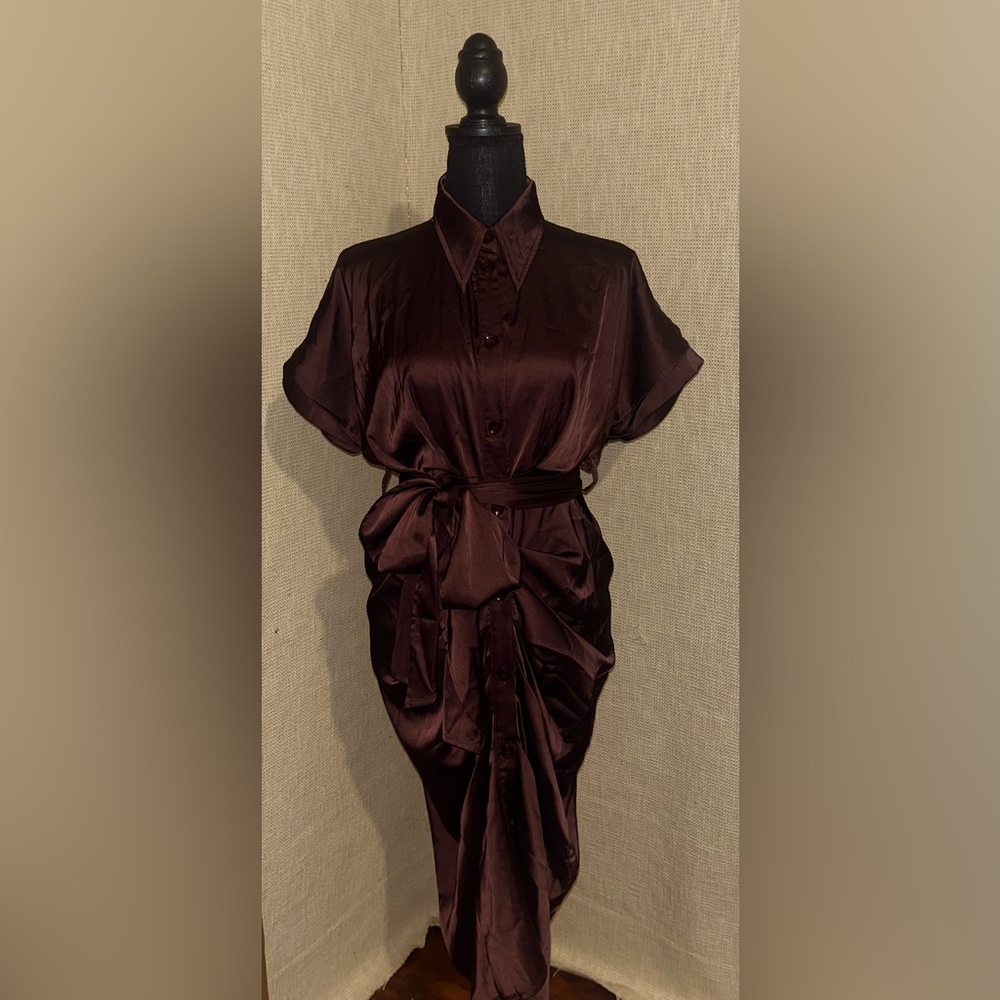Cocoa Brown Rouged Shirt Style Dress